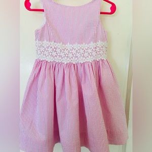 Girl’s size 2/2T pink seersucker sleeveless dress, button back, white underskirt